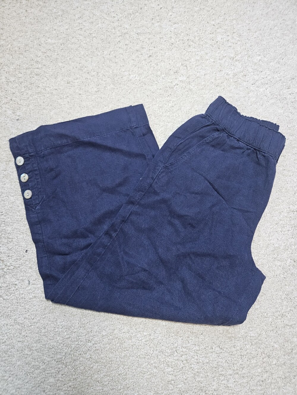 Joie Navy Blue Linen Lyocell Pull On Wide Leg Crop Pants Small Breathable Flowy